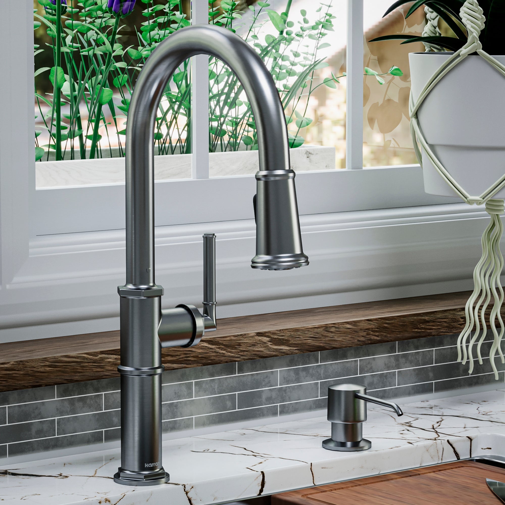 Brampton Single Hole Single Handle Pull-Down Sprayer Kitchen Faucet In Gunmetal Grey