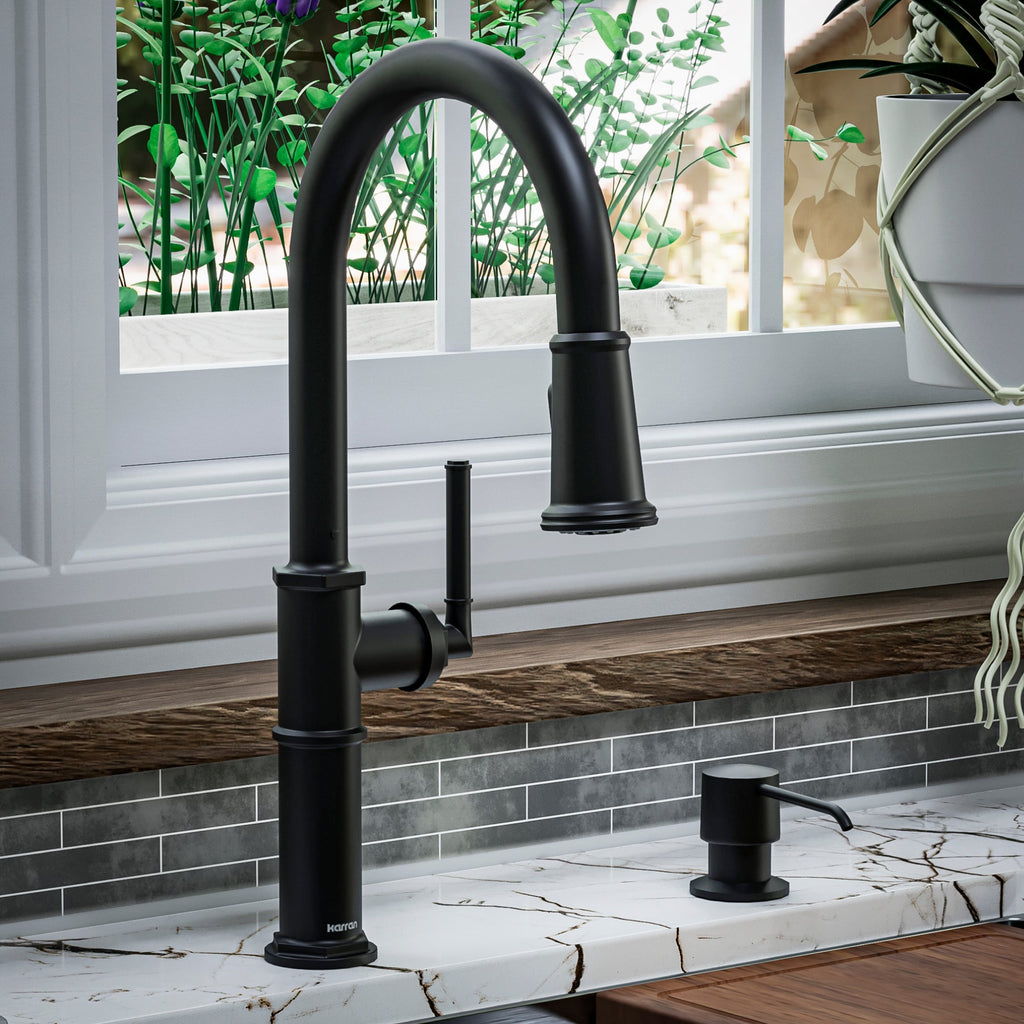 Brampton Single Hole Single Handle Pull-Down Sprayer Kitchen Faucet In Matte Black