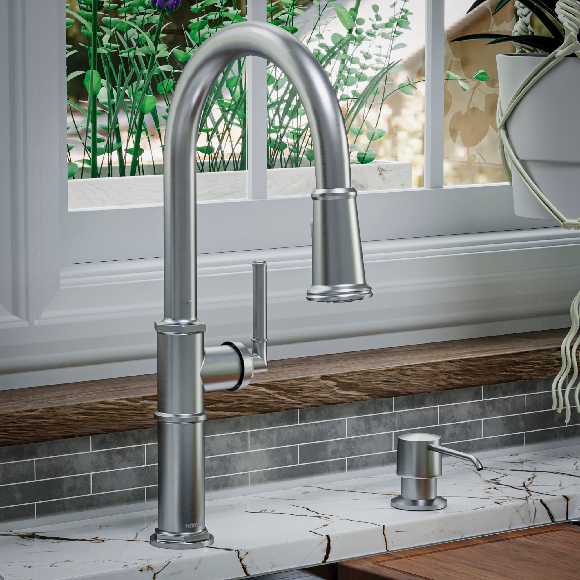 Brampton Single Hole Single Handle Pull-Down Sprayer Kitchen Faucet In Stainless Steel