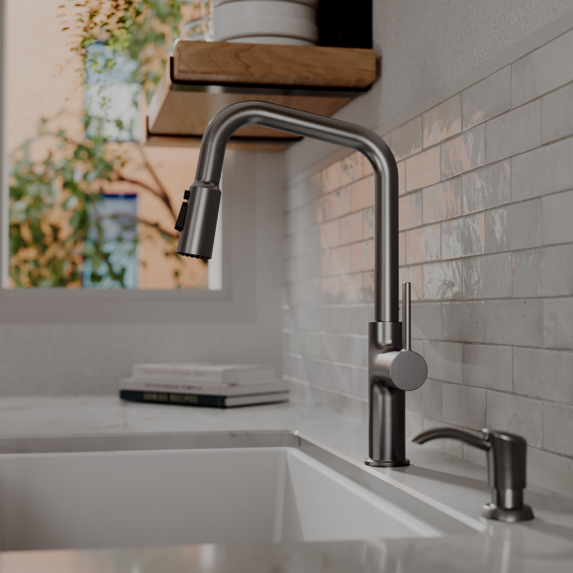 Stalbridge Single Handle Pull-Down Sprayer Kitchen Faucet In Spot-Free Gunmetal Grey