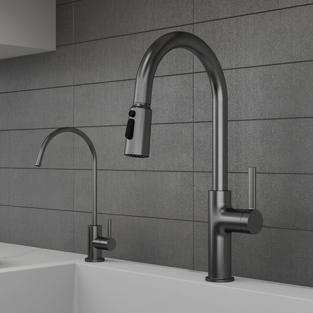 Stalbridge Single Handle Pull-Down Sprayer Kitchen Faucet In Spot-Free Gunmetal Grey