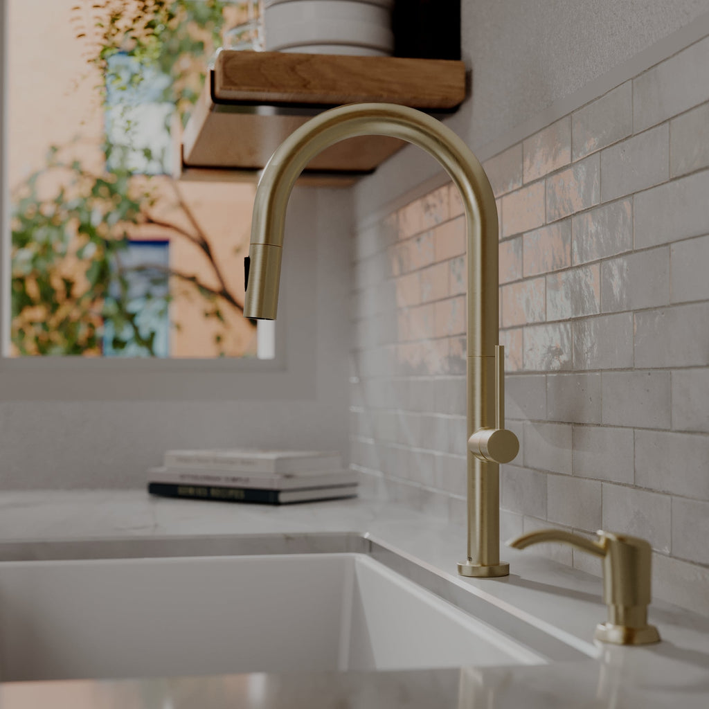 Brynford Single Handle Pull-Down Sprayer Kitchen Faucet In Spot-Free Champagne Bronze