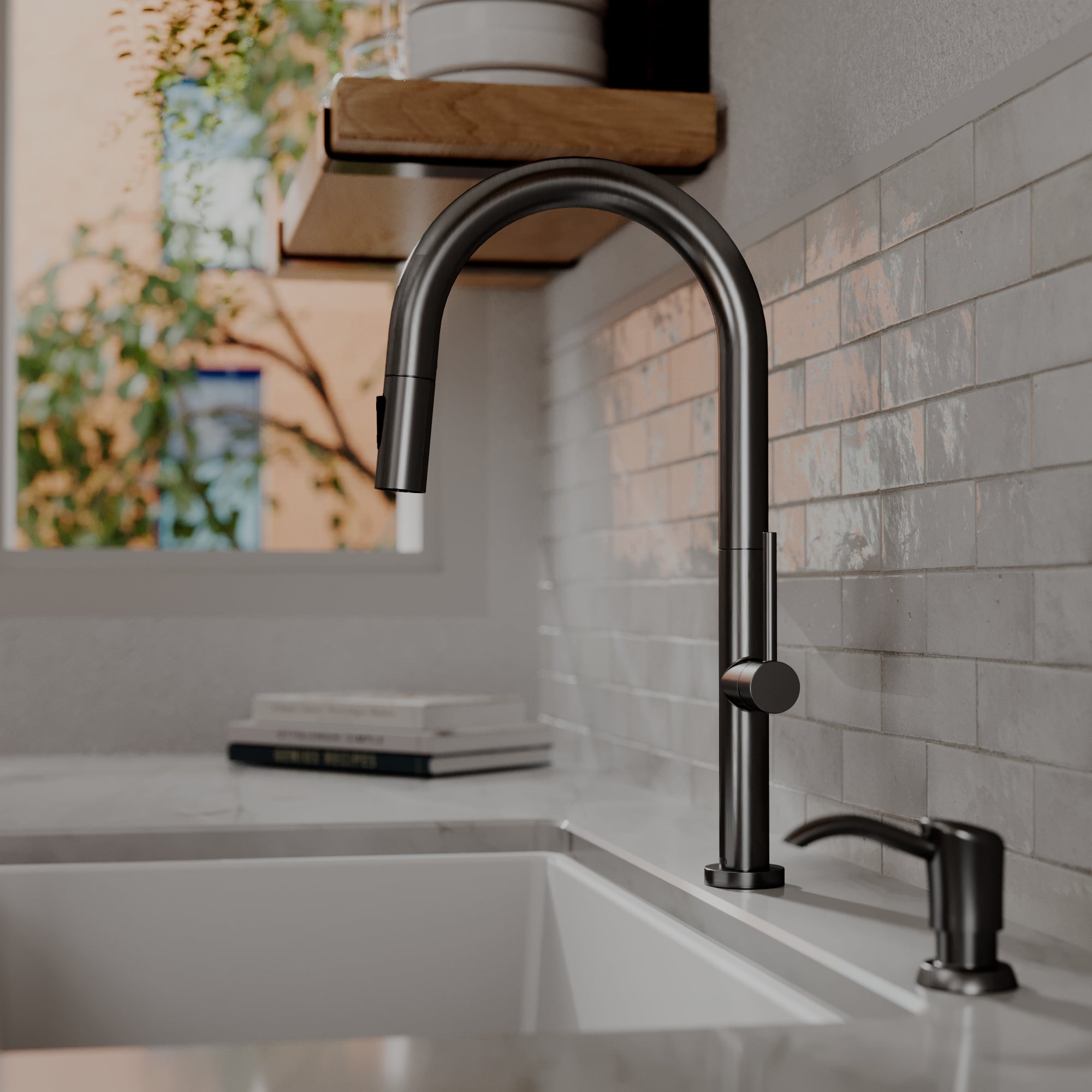 Brynford Single Handle Pull-Down Sprayer Kitchen Faucet In Spot-Free Gunmetal Grey