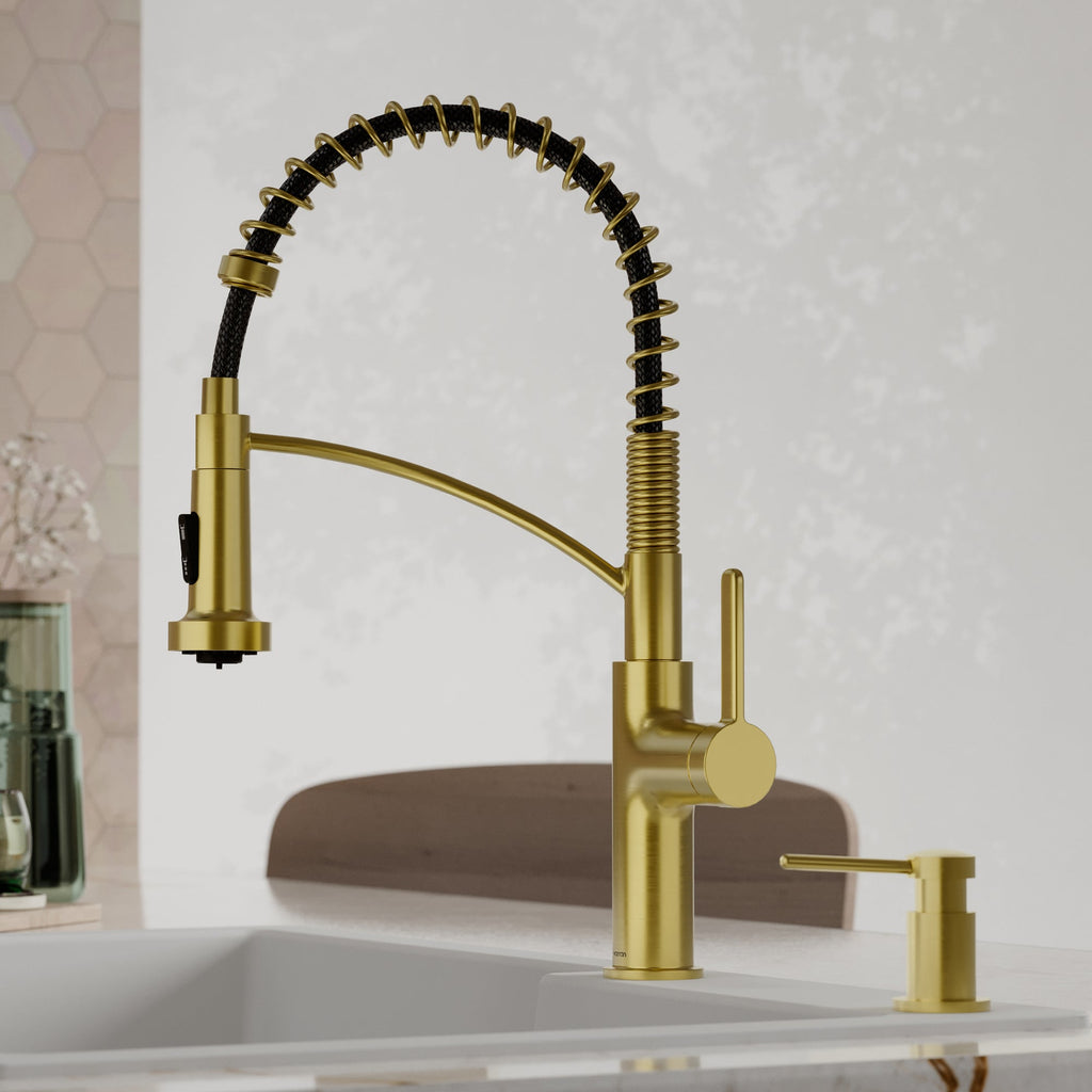 Scottsdale Single Handle Commercial Pull-Down Sprayer Kitchen Faucet In Spot-Free Brushed Gold