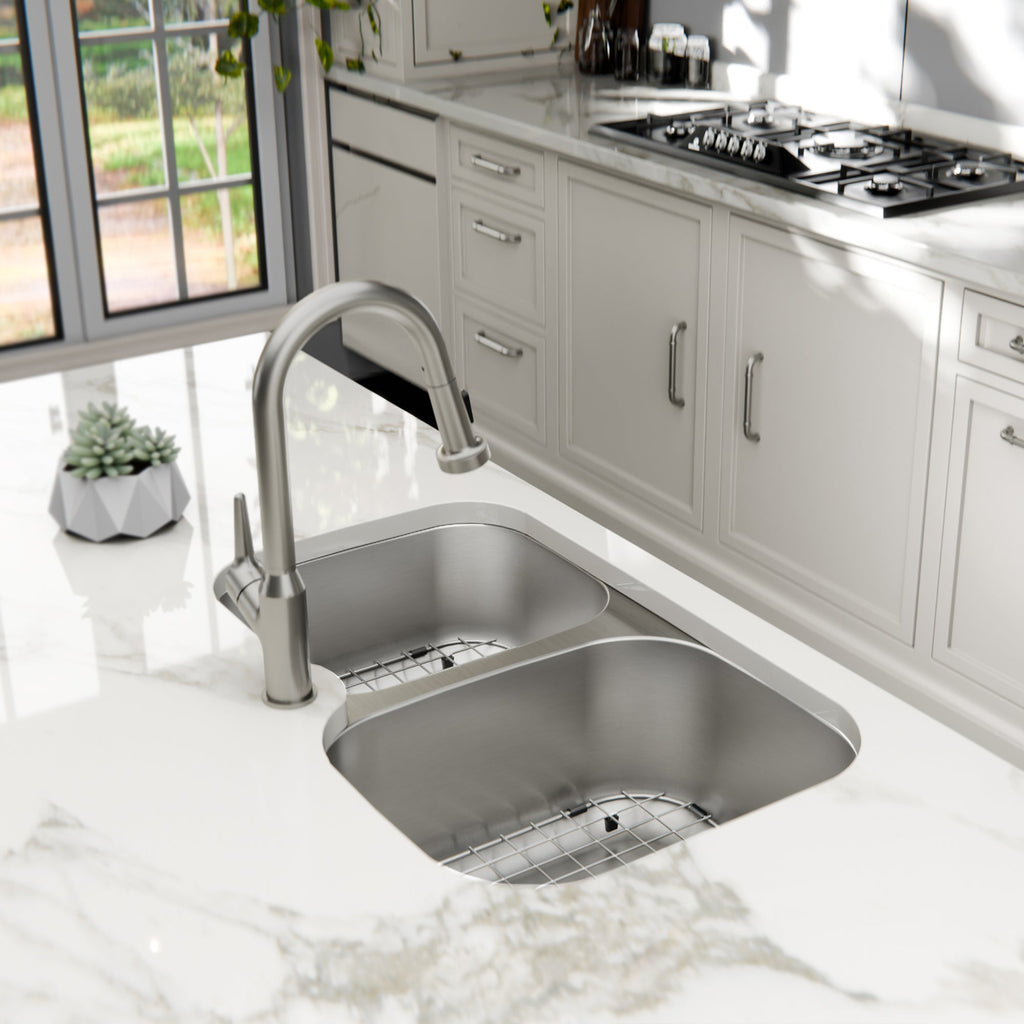 Profile 31" Undermount 18 Gauge Double Offset Bowl Stainless Steel Kitchen Sink with Accessories