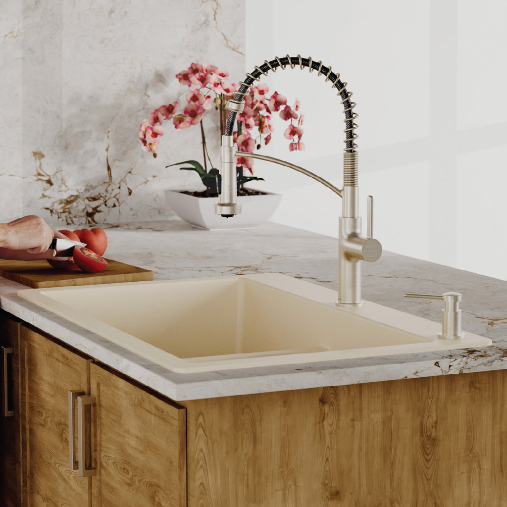 33" Top Mount Double Equal Bowl Quartz Composite Kitchen Sink Kit In Bisque