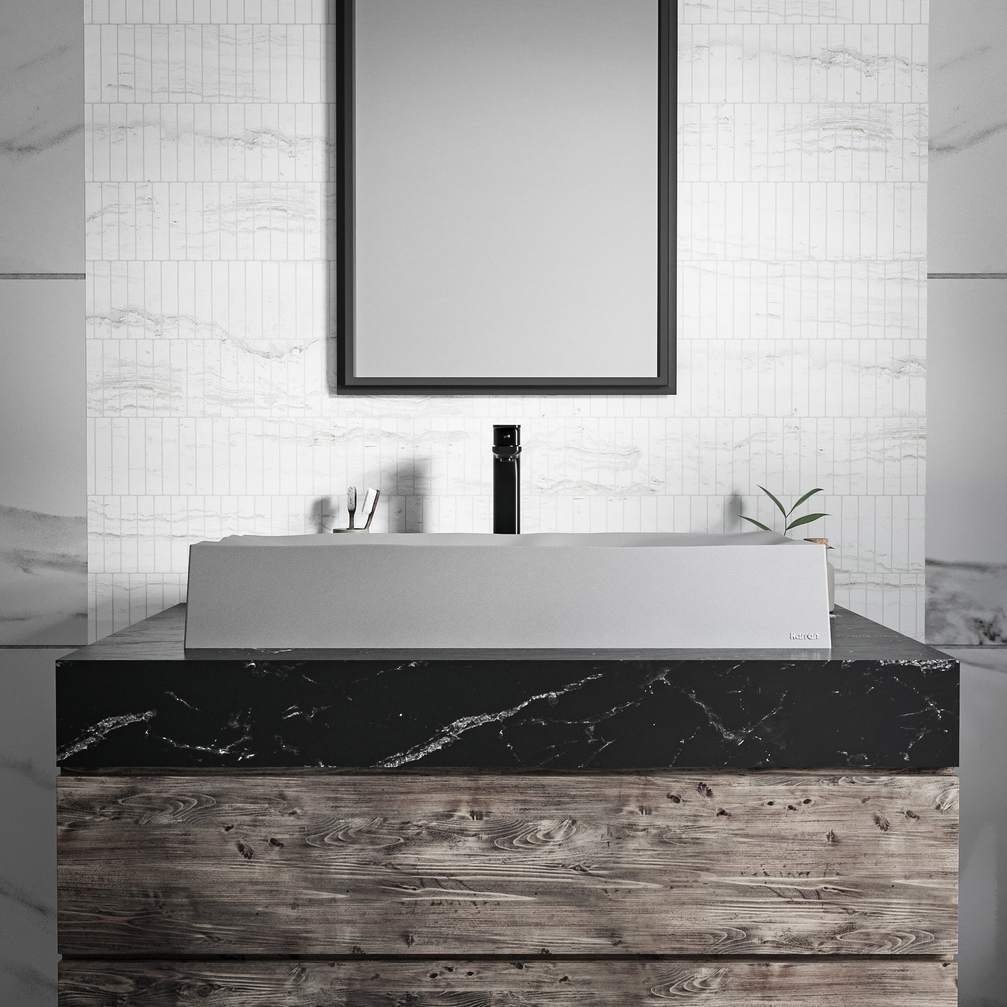 32-1/8" Vessel Quartz Composite Bathroom Sink In Grey