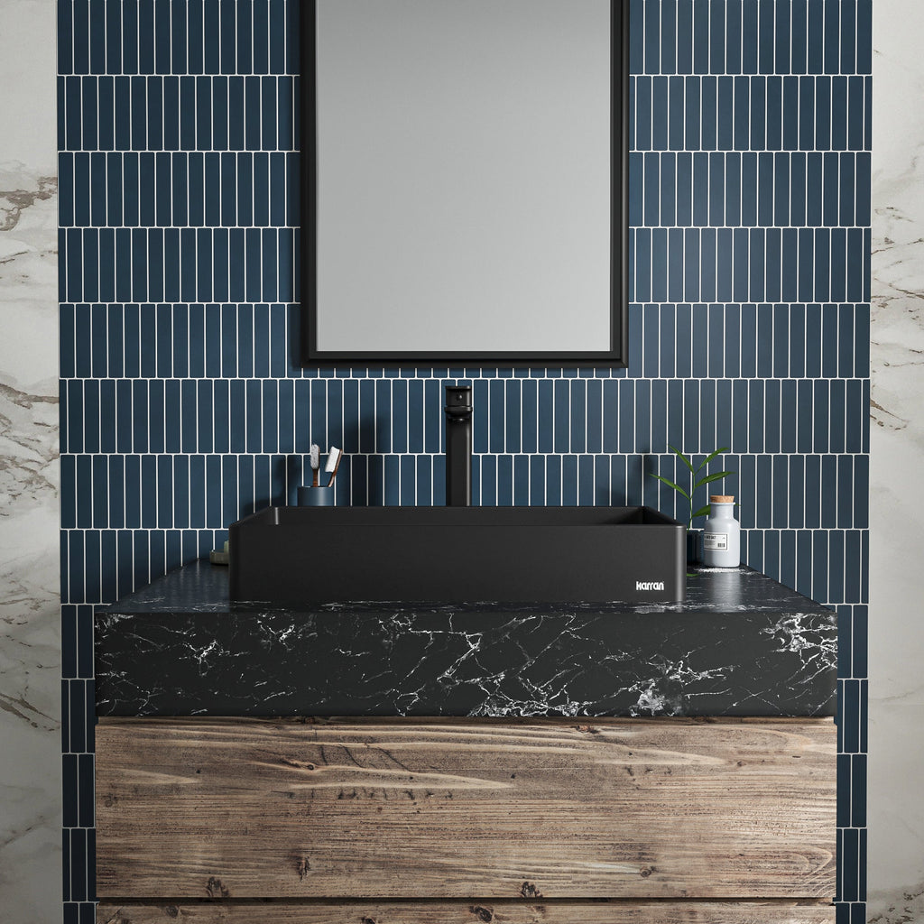 23-5/8" Vessel Quartz Composite Bathroom Sink In Black