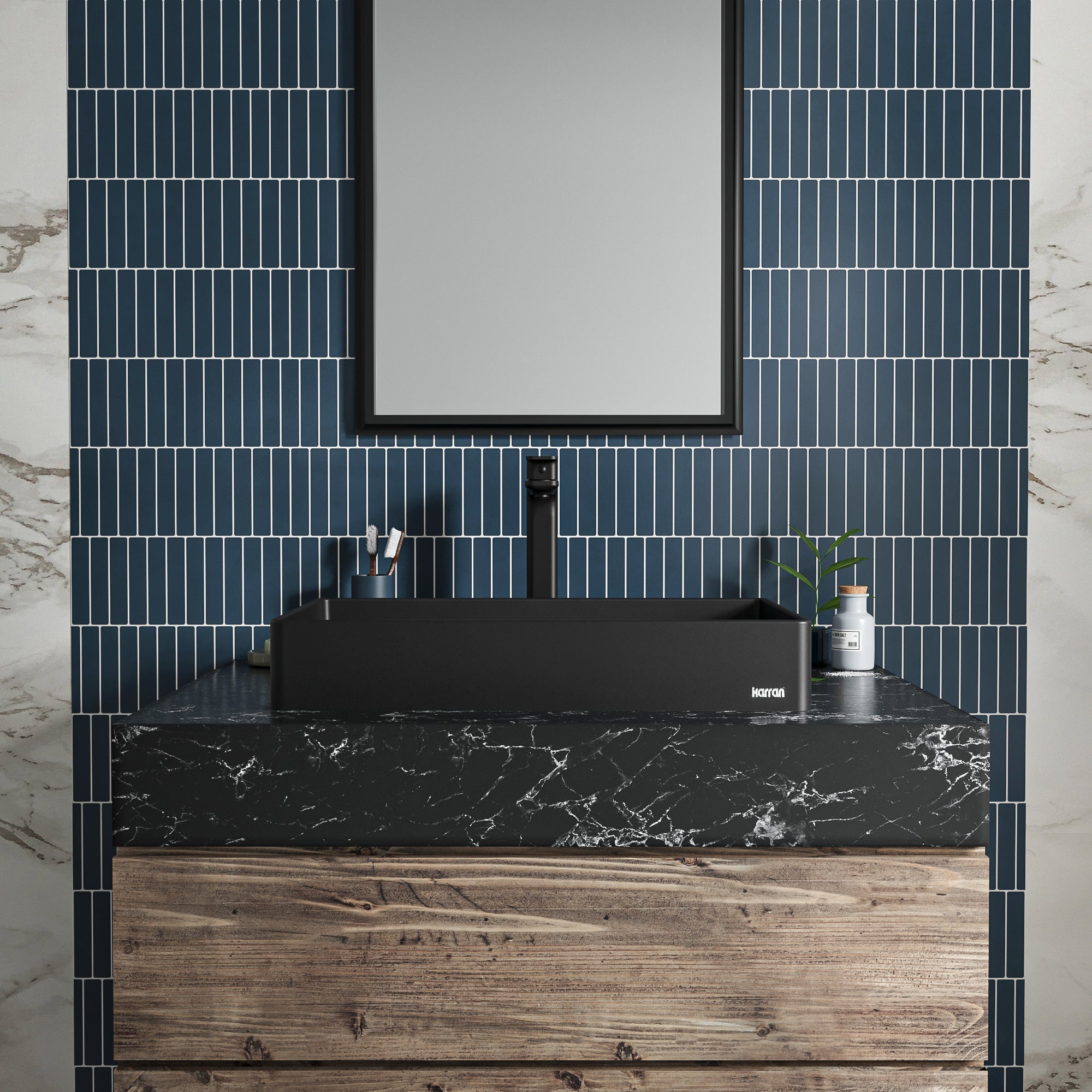 23-5/8" Vessel Quartz Composite Bathroom Sink In Black