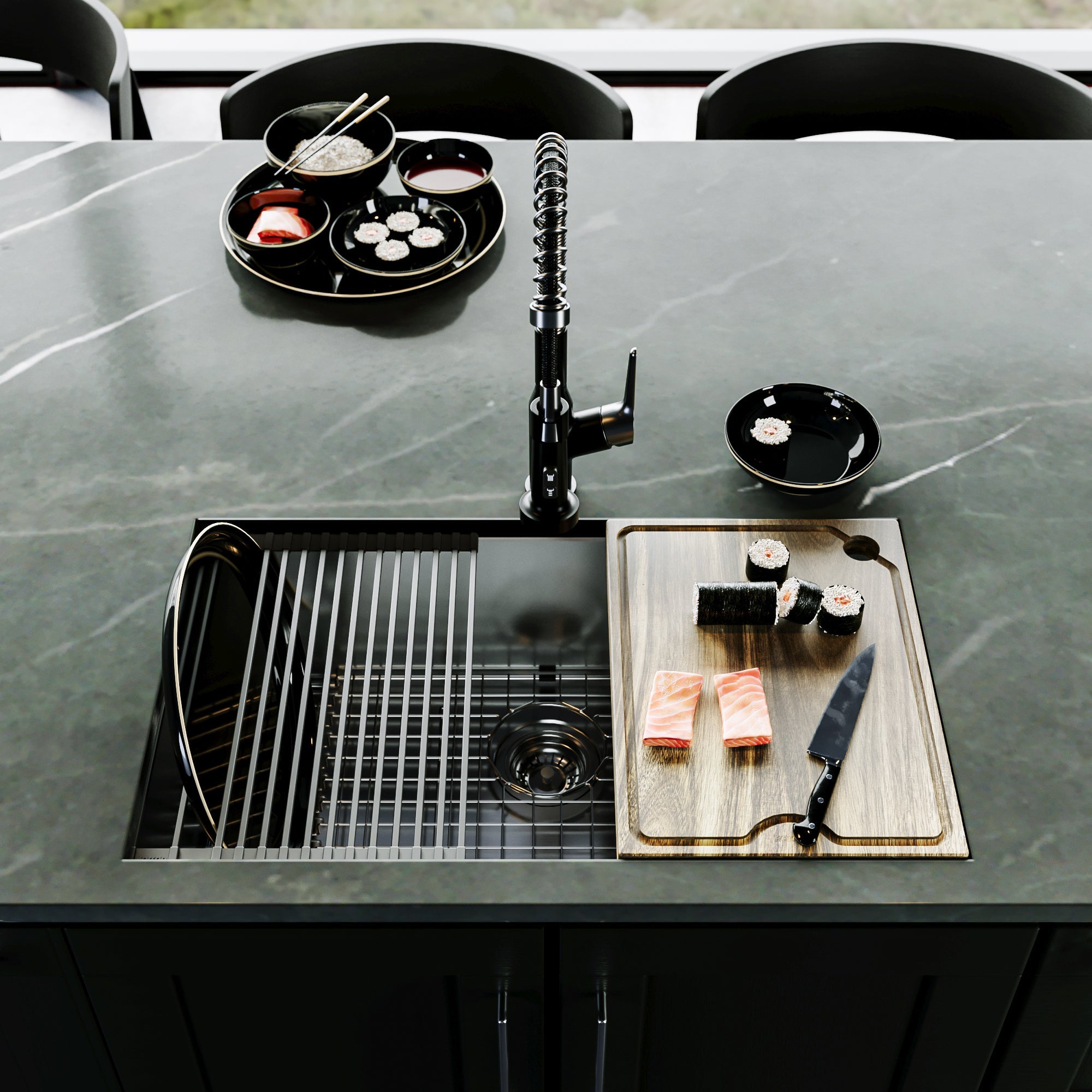 Fusion 31" Undermount Workstation 18 Gauge Single Bowl Stainless Steel Sink with Accessories