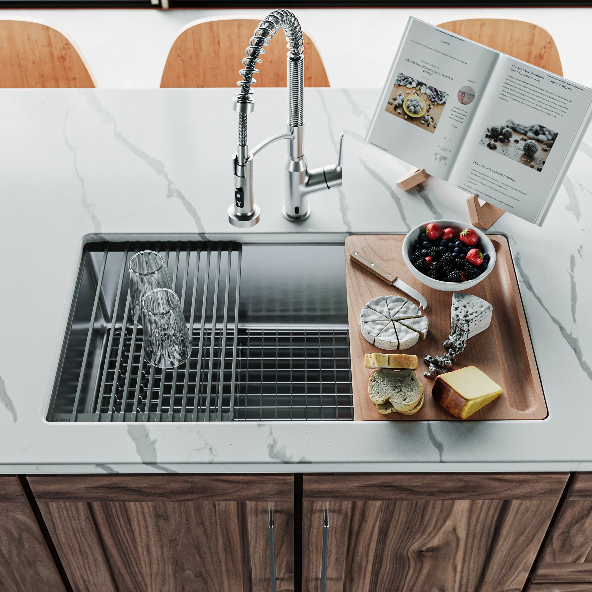 Fusion 33" Undermount Workstation 16 Gauge Single Bowl Stainless Steel Sink with Accessories
