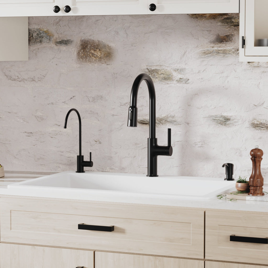 33" Top Mount Double Equal Bowl Quartz Composite Kitchen Sink Kit In White