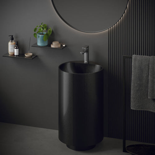16-1/2" Pedestal Stainless Steel Bathroom Sink In Gunmetal Grey