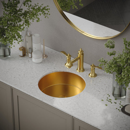 15-3/4" Undermount Stainless Steel Bathroom Sink In Gold