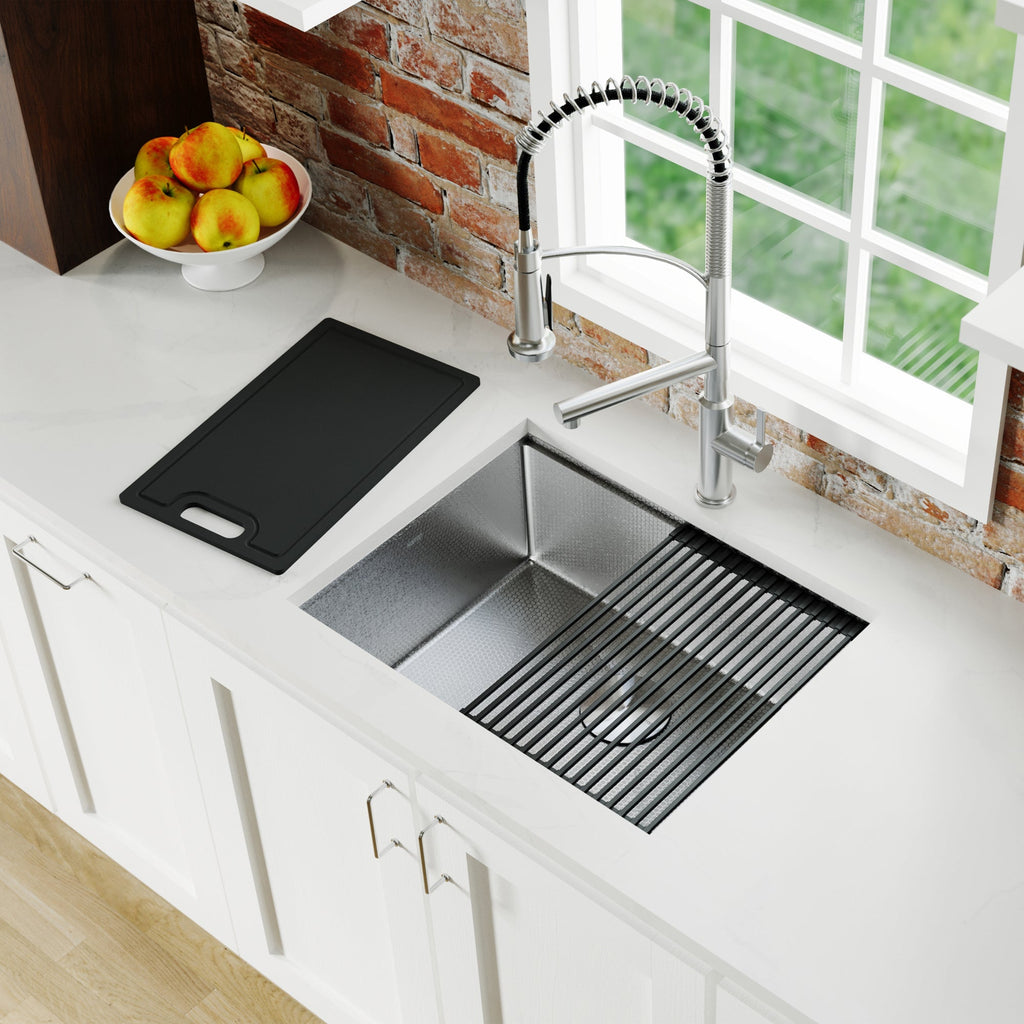 Matrix 24" Undermount Workstation 16 Gauge Single Bowl Stainless Steel Kitchen Sink with Accessories