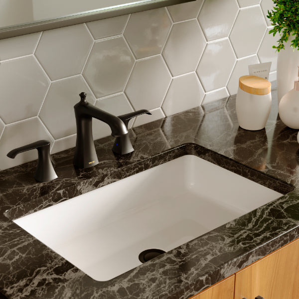 Woodburn Widespread Three-Hole 2-Handle Bathroom Faucet with Matching Pop-Up Drain In Matte Black