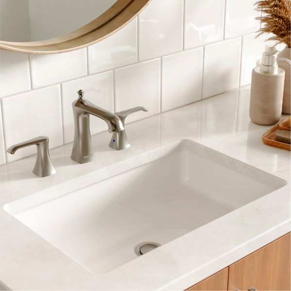 Woodburn Widespread Three-Hole 2-Handle Bathroom Faucet with Matching Pop-Up Drain In Stainless Steel
