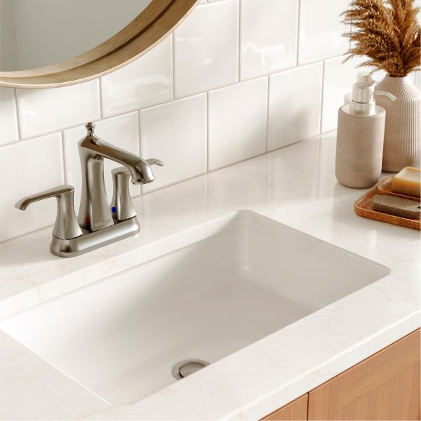 Woodburn Two-Hole 2-Handle Bathroom Faucet with Matching Pop-Up Drain In Stainless Steel
