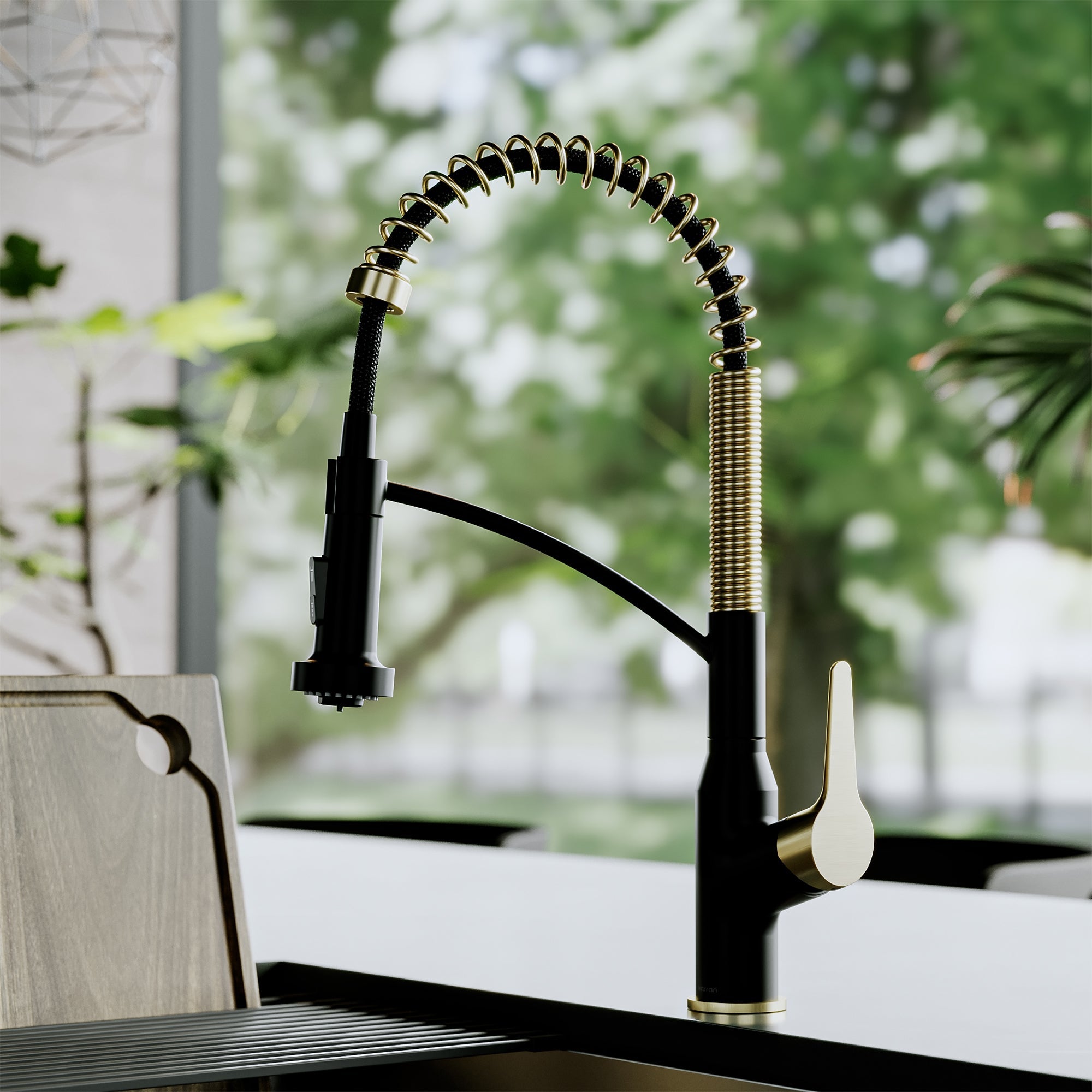 Scottsdale Single Handle Pull-Down Sprayer Commercial Style Kitchen Faucet In Matte Black / Spot-Free Brushed Gold
