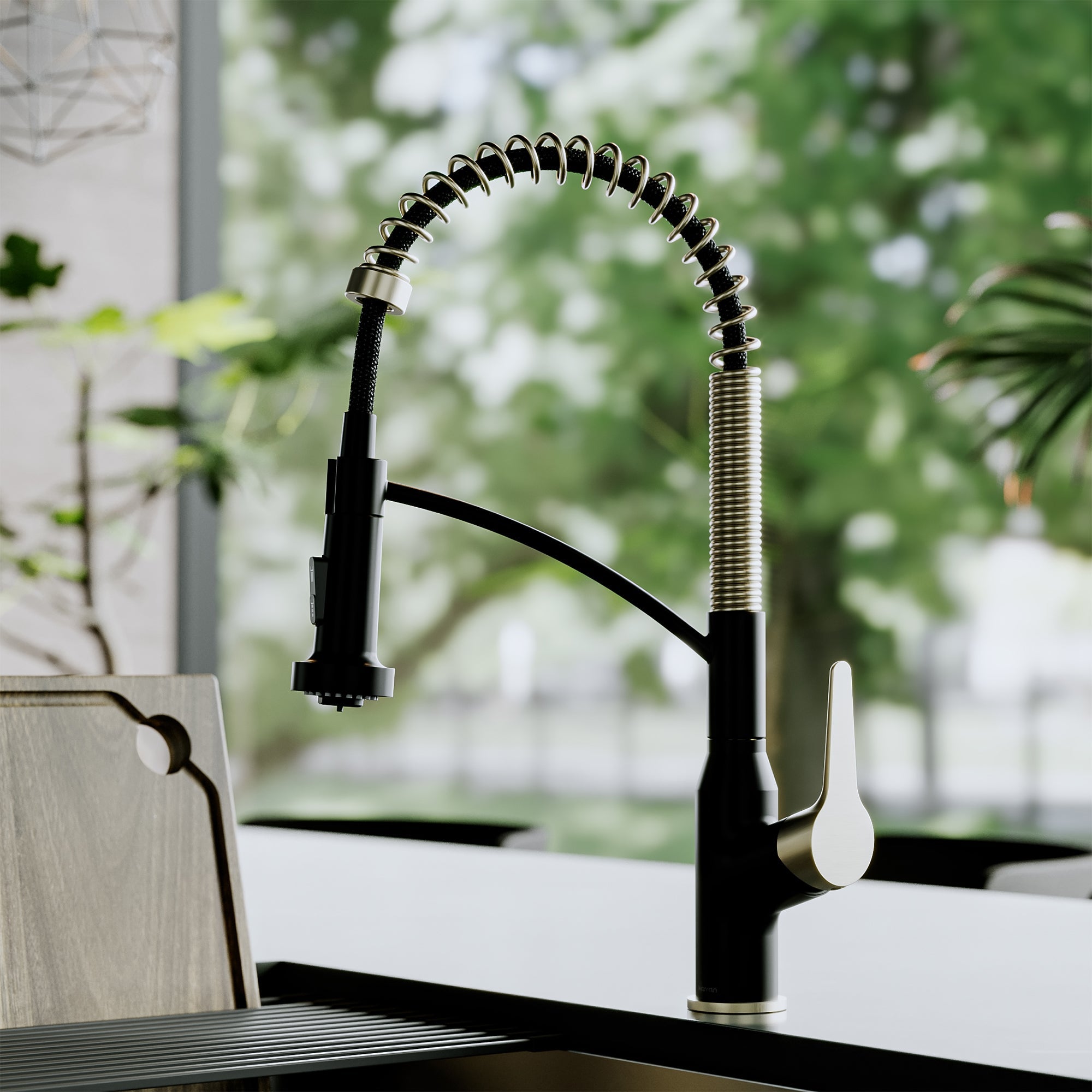 Scottsdale Single Handle Pull-Down Sprayer Commercial Style Kitchen Faucet In Matte Black / Spot-Free Champagne Bronze
