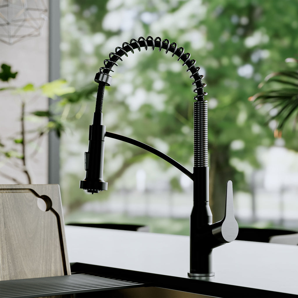 Scottsdale Single Handle Pull-Down Sprayer Commercial Style Kitchen Faucet In Matte Black / Spot-Free Gunmetal Grey