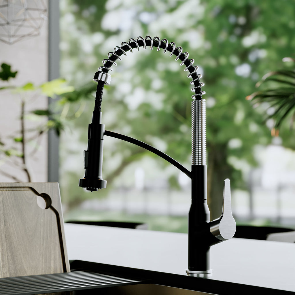 Scottsdale Single Handle Pull-Down Sprayer Commercial Style Kitchen Faucet In Matte Black / Spot-Free Stainless Steel