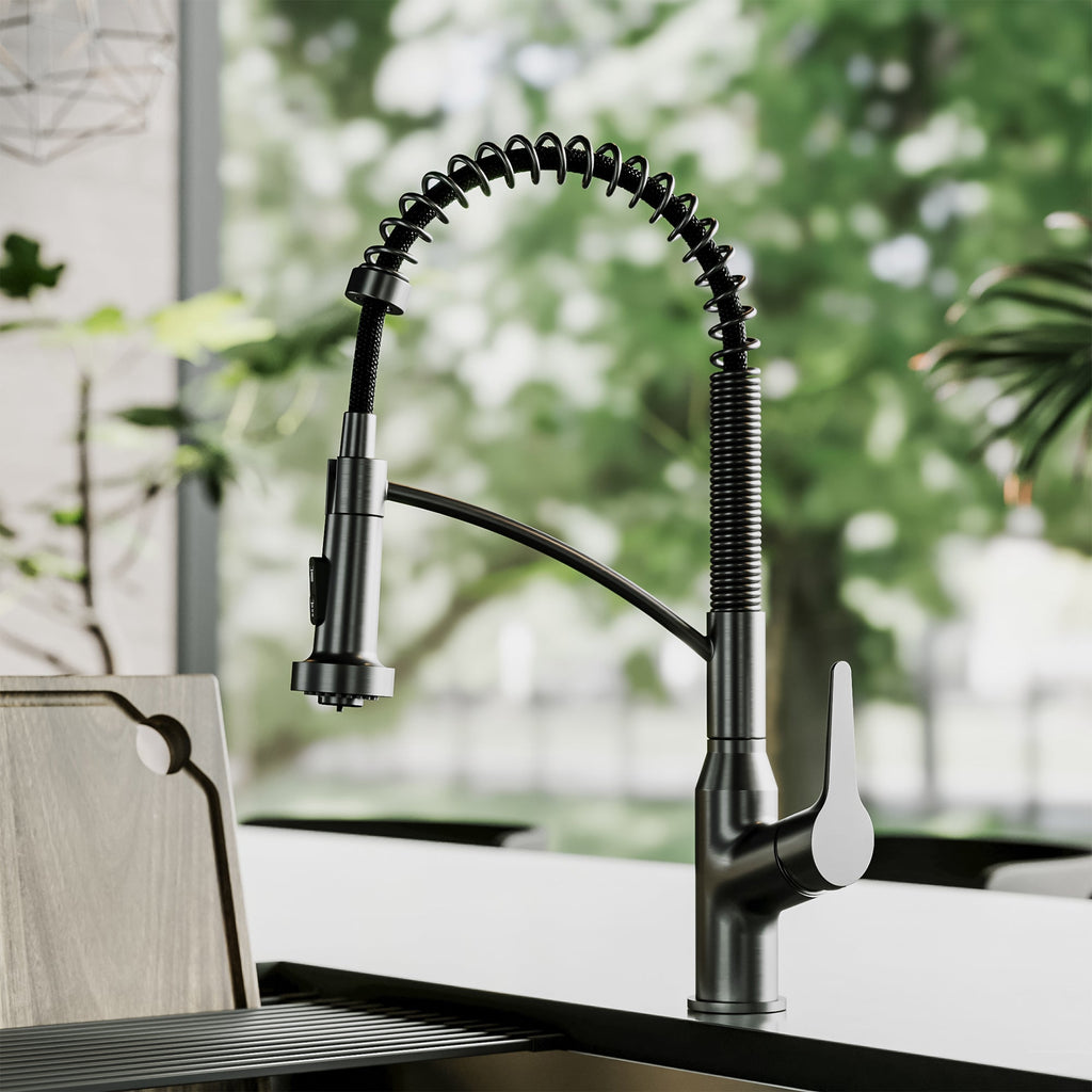 Scottsdale Single Handle Pull-Down Sprayer Commercial Style Kitchen Faucet In Spot-Free Gunmetal Grey