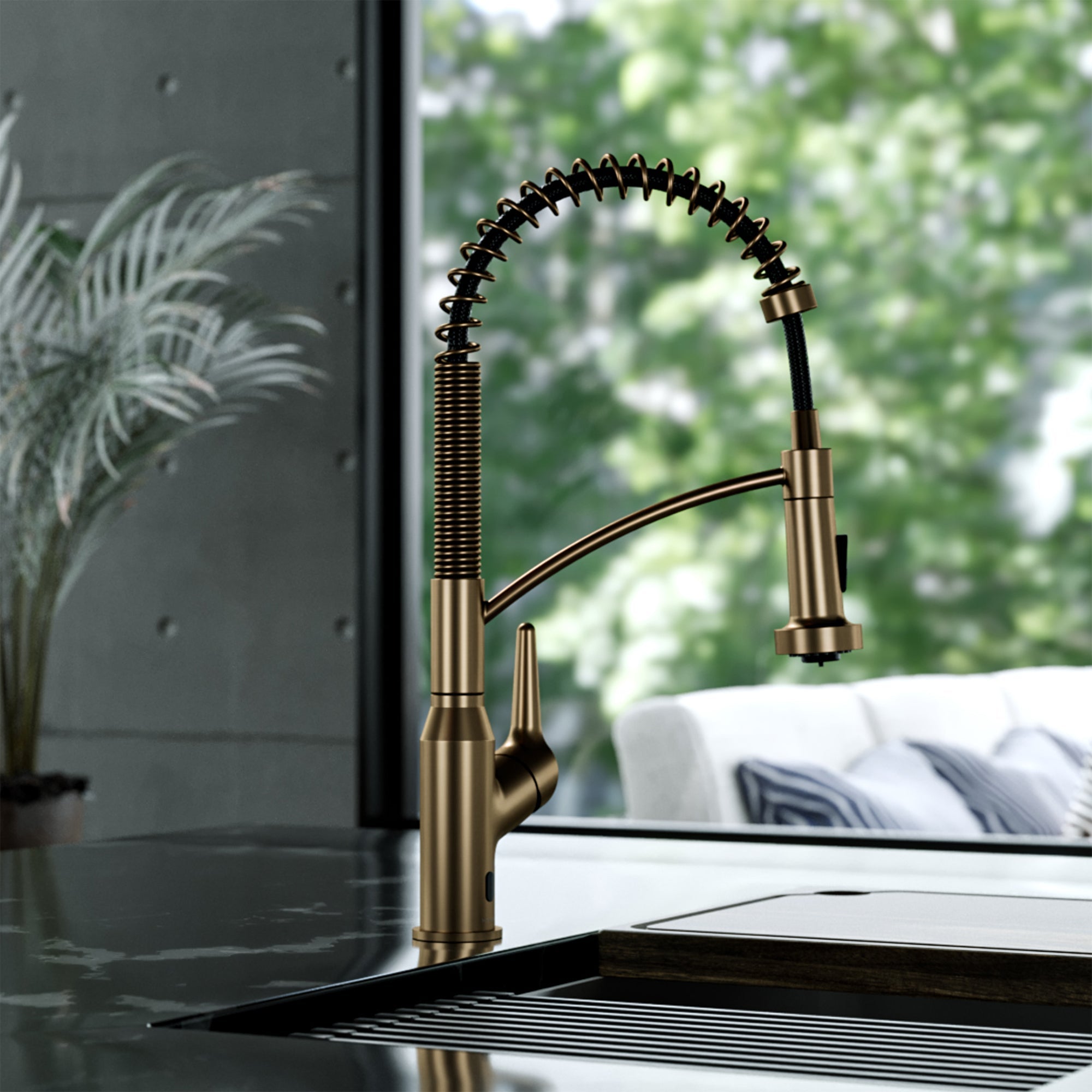 Scottsdale Single Handle Pull-Down Sprayer Touchless Kitchen Faucet In Brushed Copper