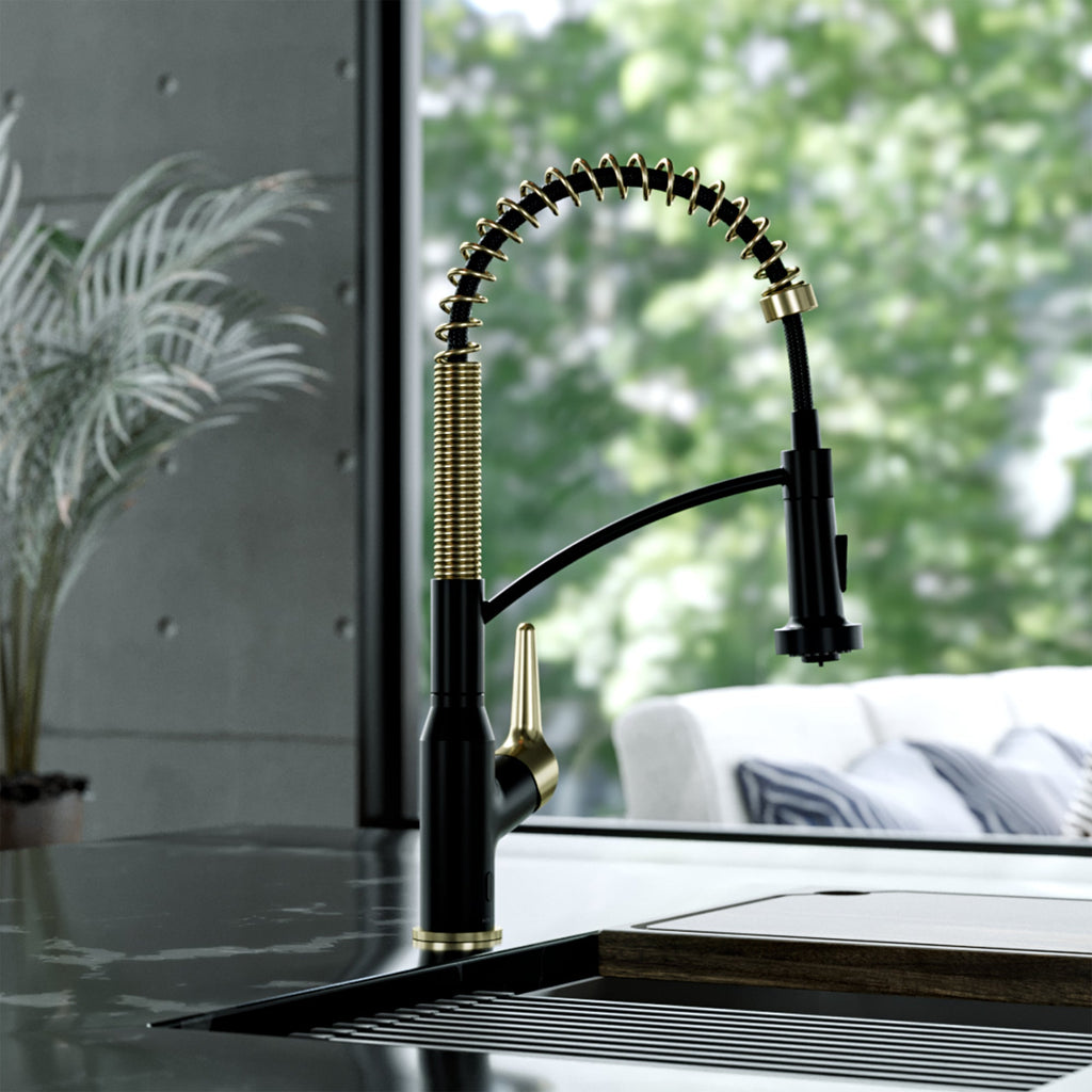 Scottsdale Single Handle Pull-Down Sprayer Kitchen Faucet In Matte Black & Spot-Free Brushed Gold