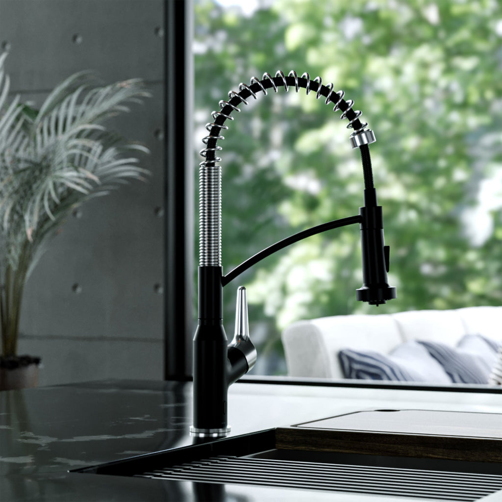 Scottsdale Single Handle Pull-Down Sprayer Kitchen Faucet In Matte Black & Spot-Free Stainless Steel