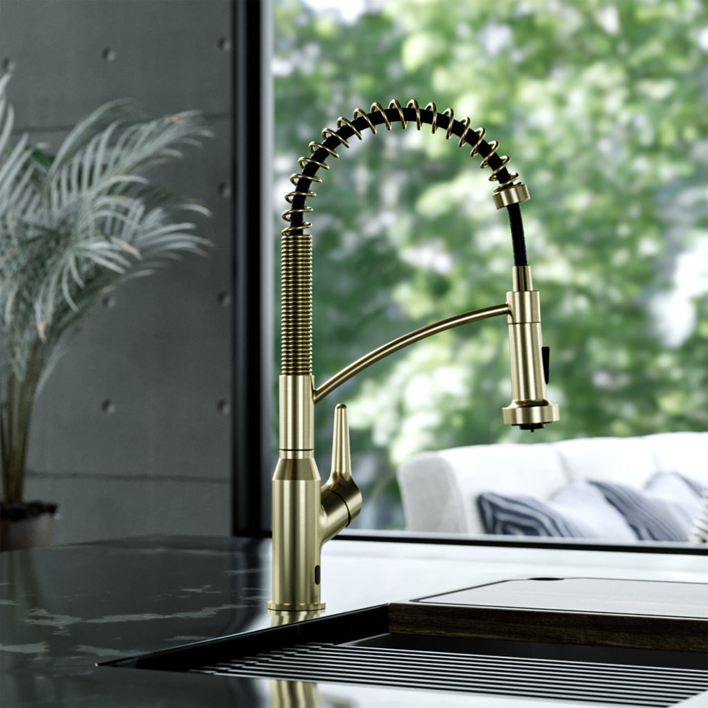 Scottsdale Single Handle Pull-Down Sprayer Touchless Kitchen Faucet In Spot-Free Brushed Gold