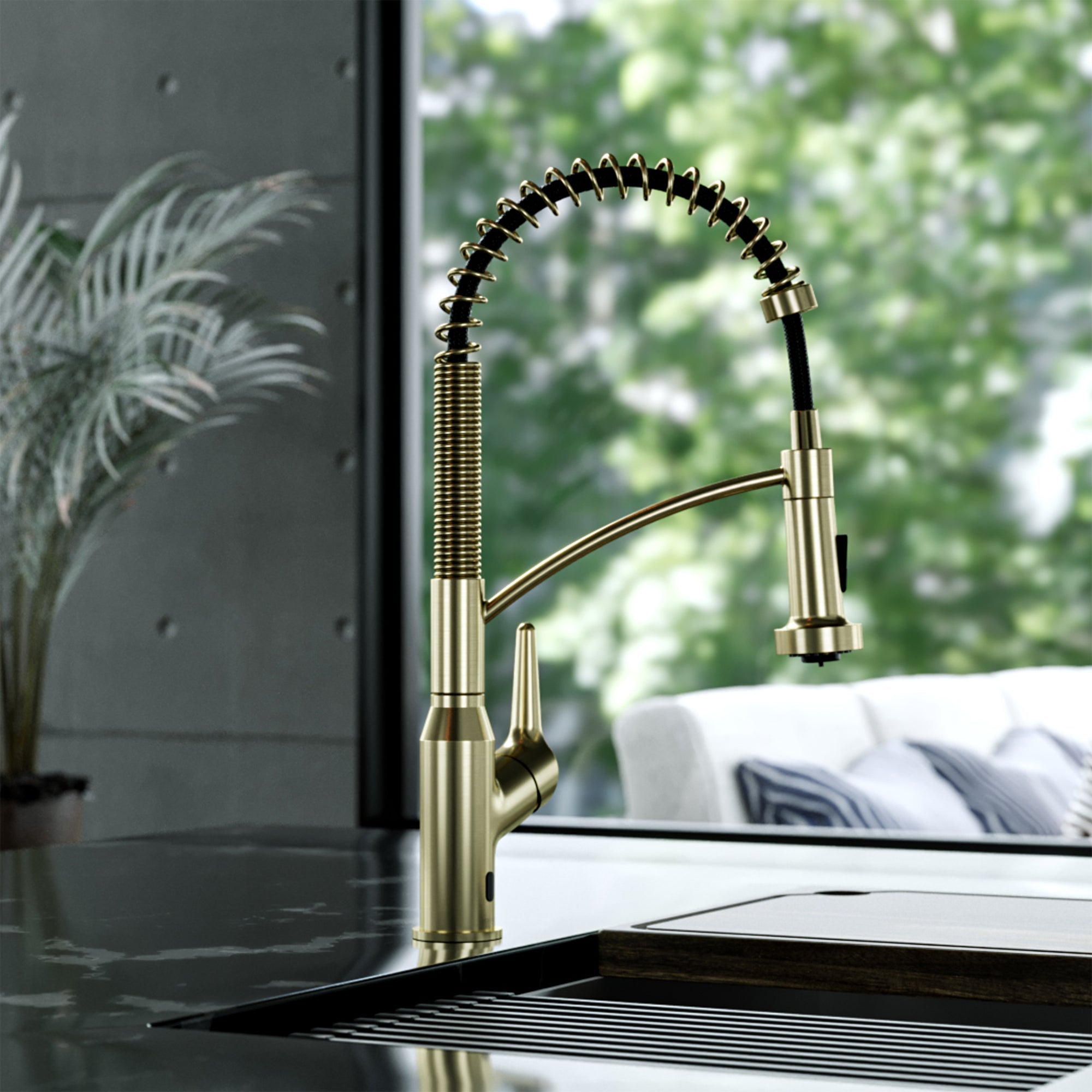 Scottsdale Single Handle Pull-Down Sprayer Touchless Kitchen Faucet In Spot-Free Brushed Gold