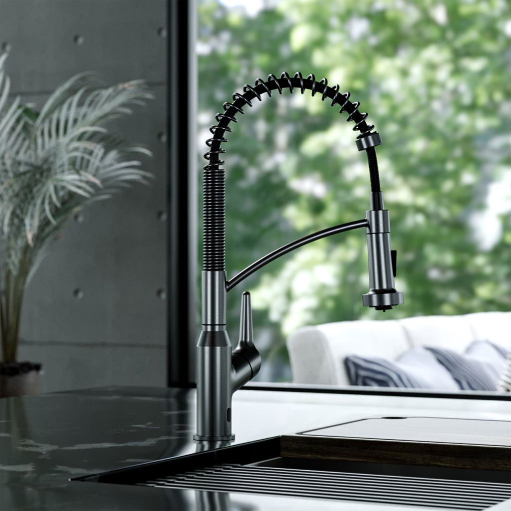 Scottsdale Single Handle Pull-Down Sprayer Touchless Kitchen Faucet In Spot-Free Gunmetal Grey