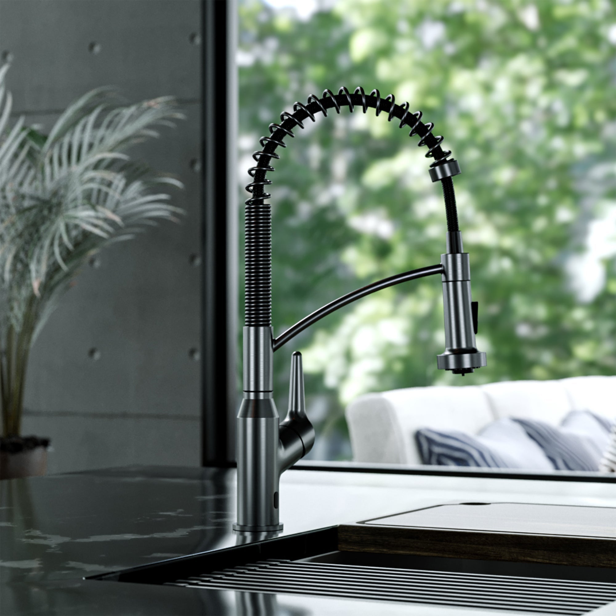Scottsdale Single Handle Pull-Down Sprayer Touchless Kitchen Faucet In Spot-Free Gunmetal Grey