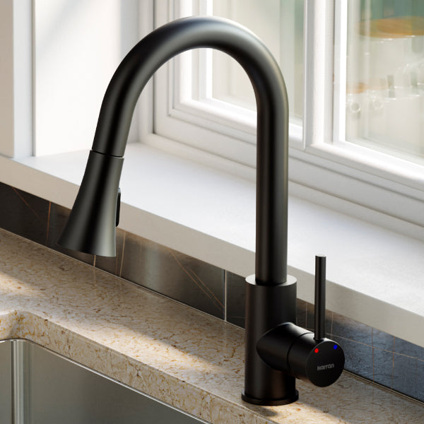 Weybridge Single Hole Single Handle Pull-Down Sprayer Kitchen Faucet In Matte Black