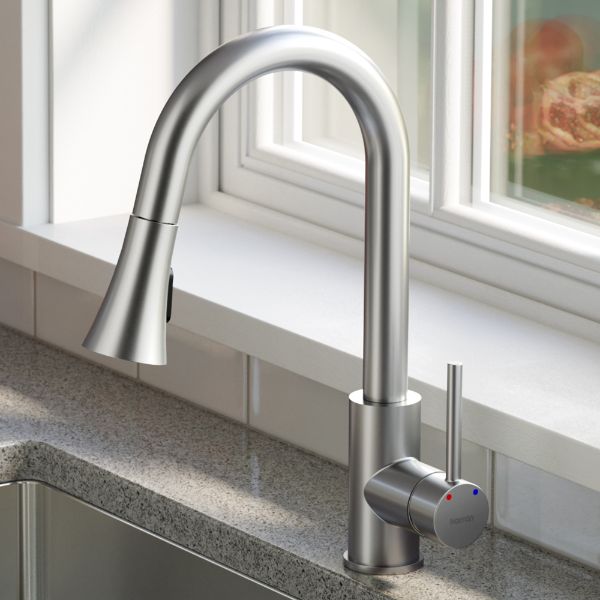 Weybridge Single Hole Single Handle Pull-Down Sprayer Kitchen Faucet In Stainless Steel