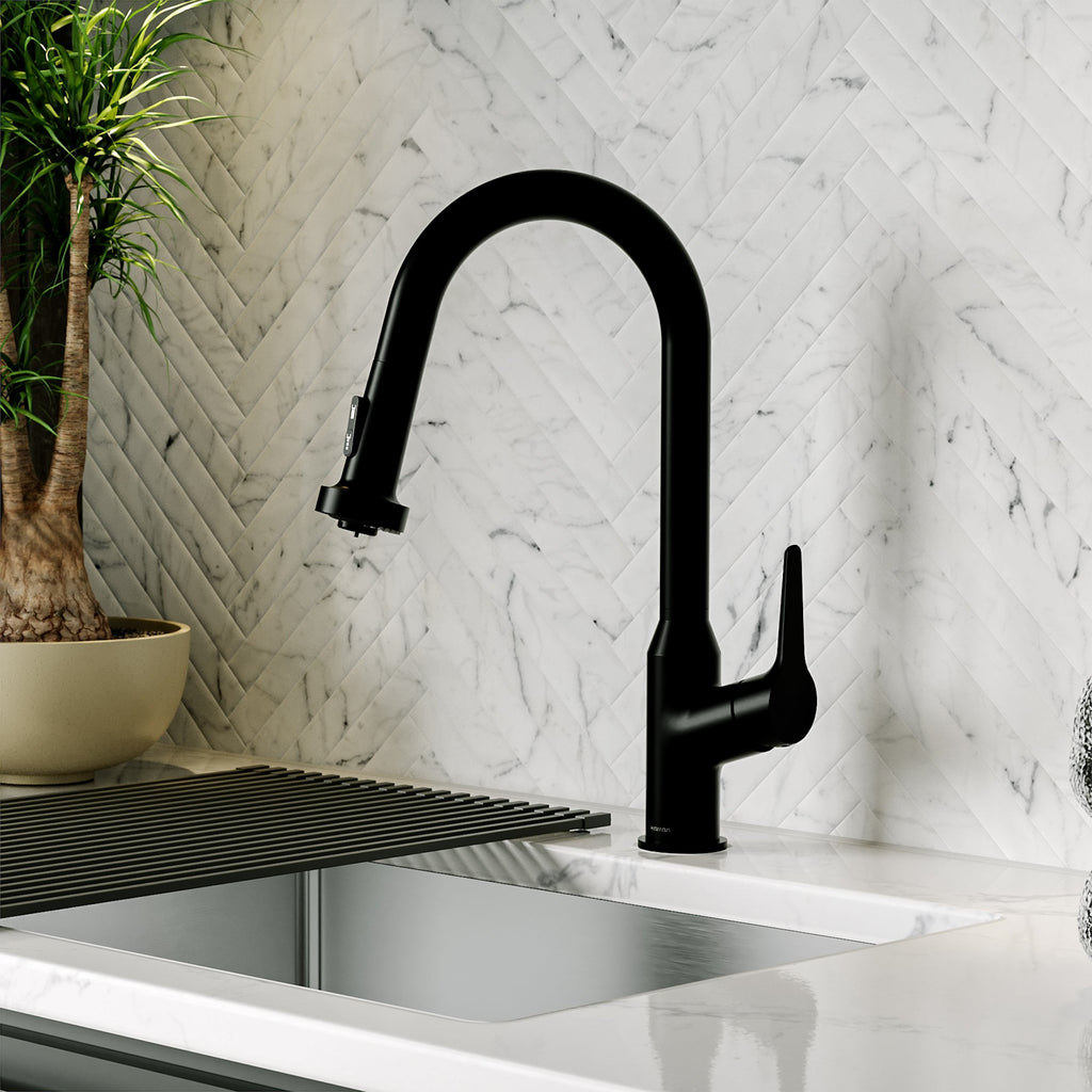 Scottsdale Single Hole Single Handle Pull-Down Sprayer Kitchen Faucet In Matte Black