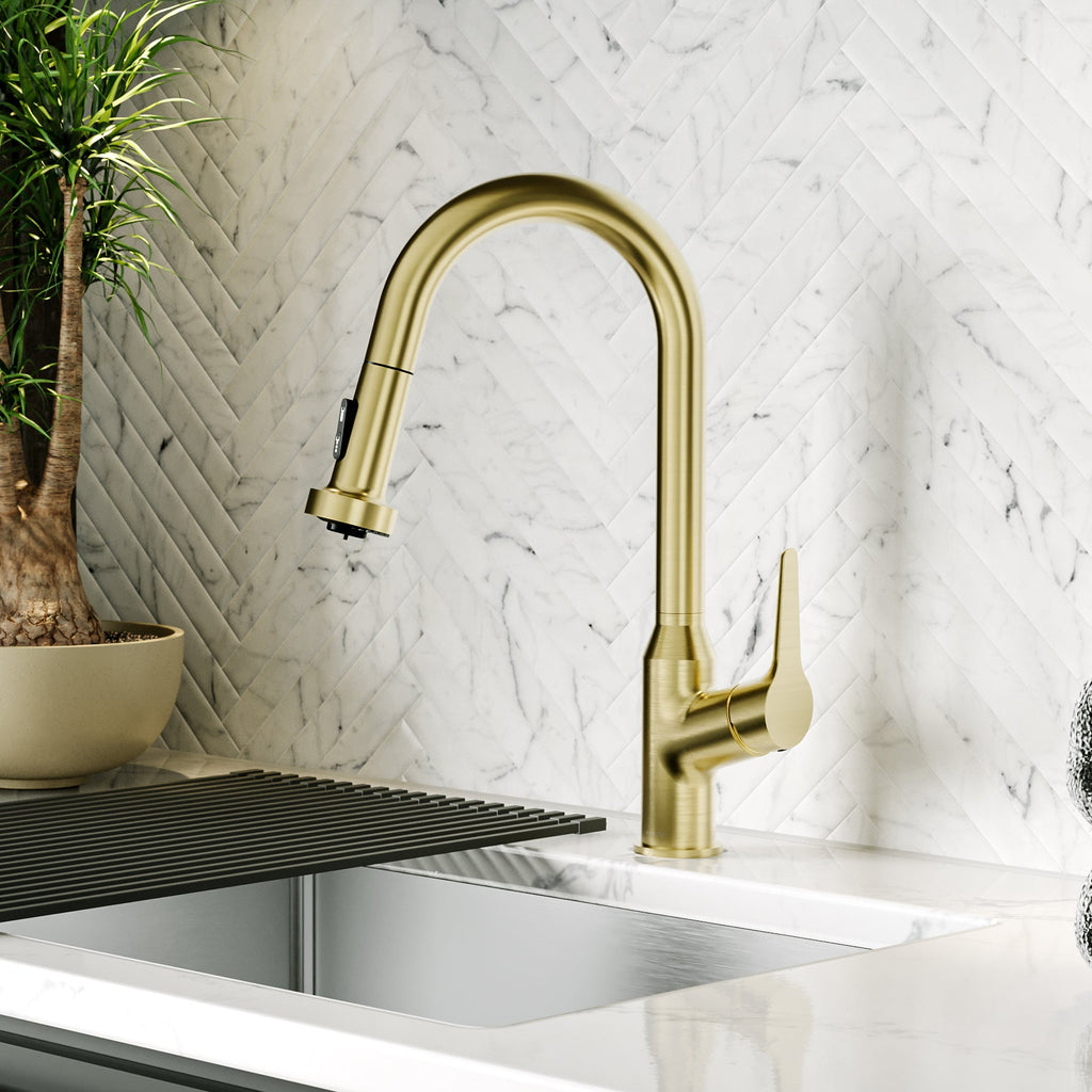 Scottsdale Single Handle Pull-Down Sprayer Kitchen Faucet In Spot-Free Brushed Gold