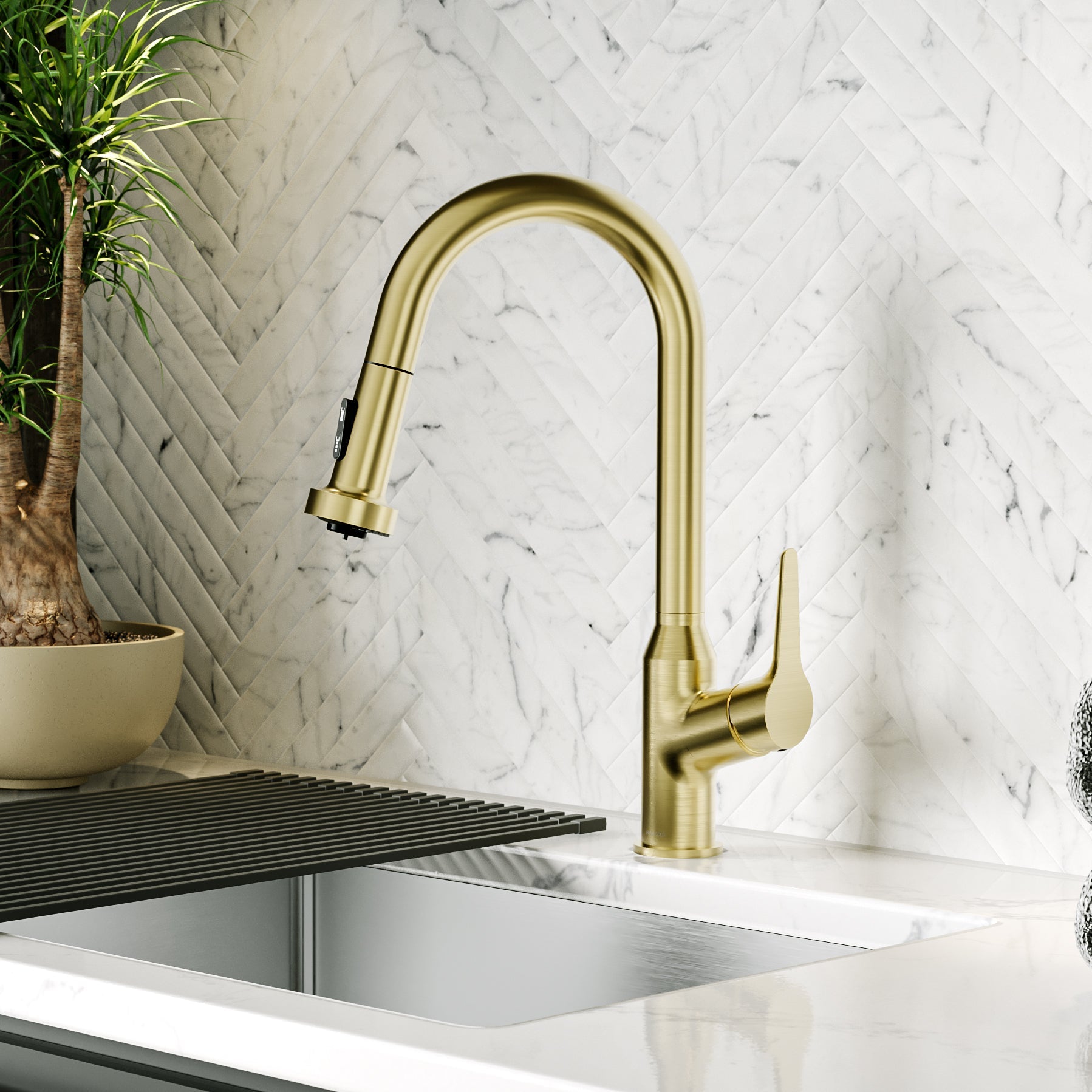 Scottsdale Single Handle Pull-Down Sprayer Kitchen Faucet In Spot-Free Brushed Gold