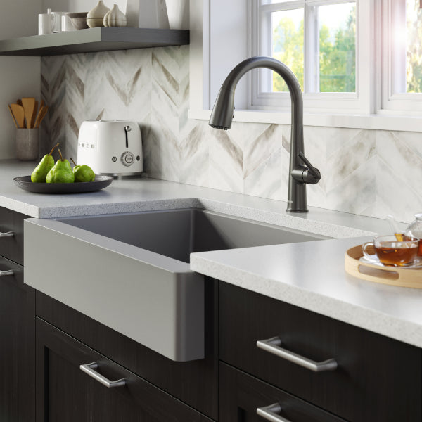 Kentland Single Hole Single Handle Pull-Down Sprayer Kitchen Faucet In Gunmetal Grey