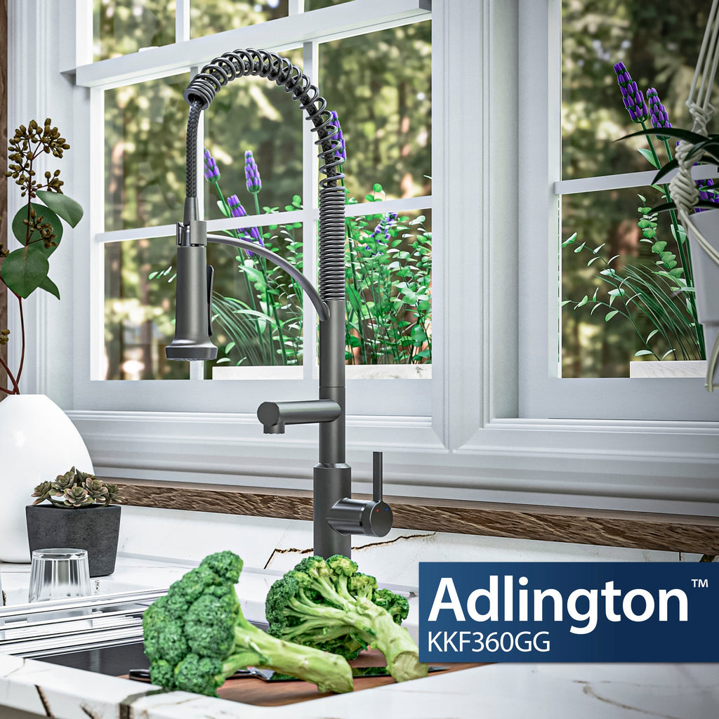 Adlington Single Hole Single Handle Pull-Down Sprayer Kitchen Faucet In Gunmetal Grey