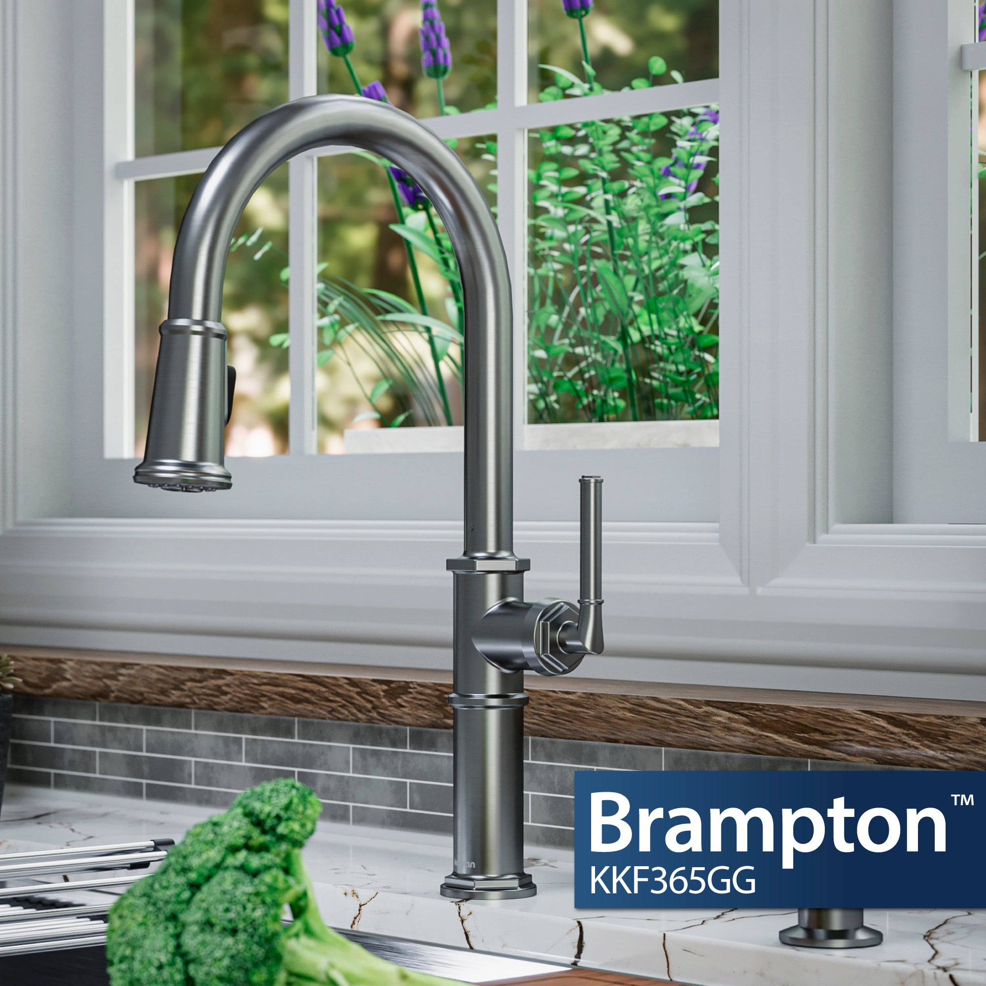 Brampton Single Hole Single Handle Pull-Down Sprayer Kitchen Faucet In Gunmetal Grey
