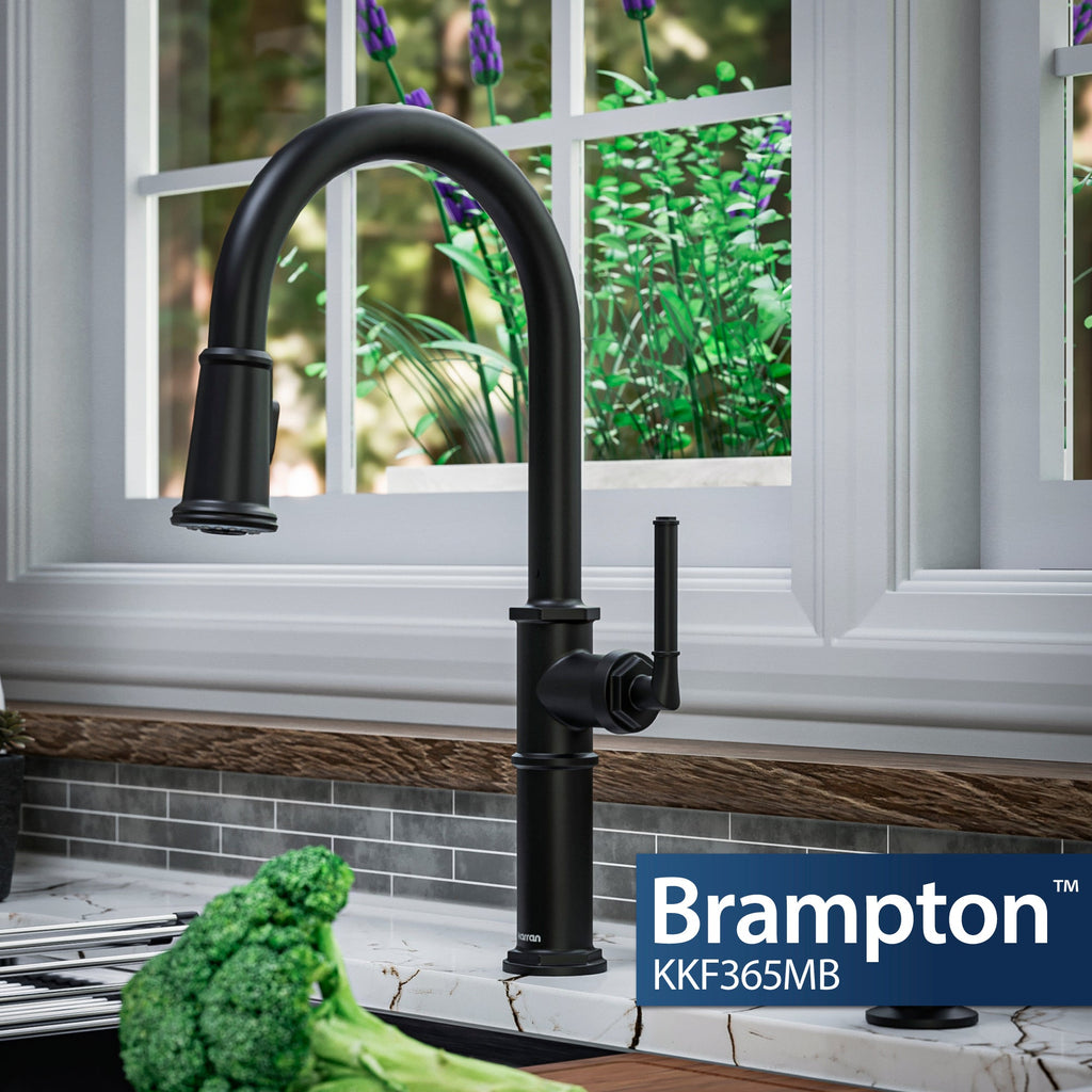 Brampton Single Hole Single Handle Pull-Down Sprayer Kitchen Faucet In Matte Black