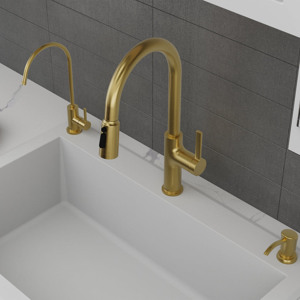 Stalbridge Single Handle Pull-Down Sprayer Kitchen Faucet In Spot-Free Brushed Gold