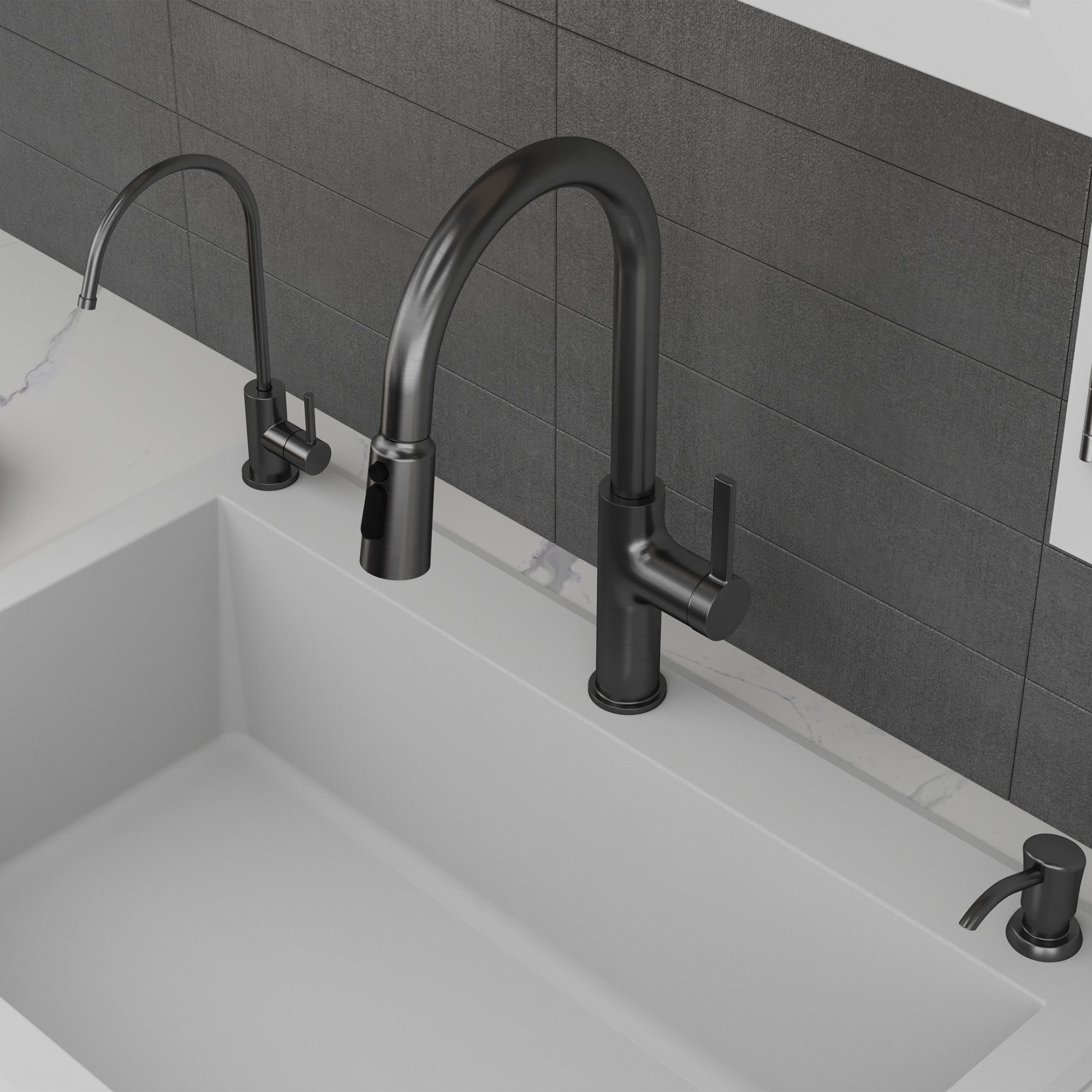 Stalbridge Single Handle Pull-Down Sprayer Kitchen Faucet In Spot-Free Gunmetal Grey