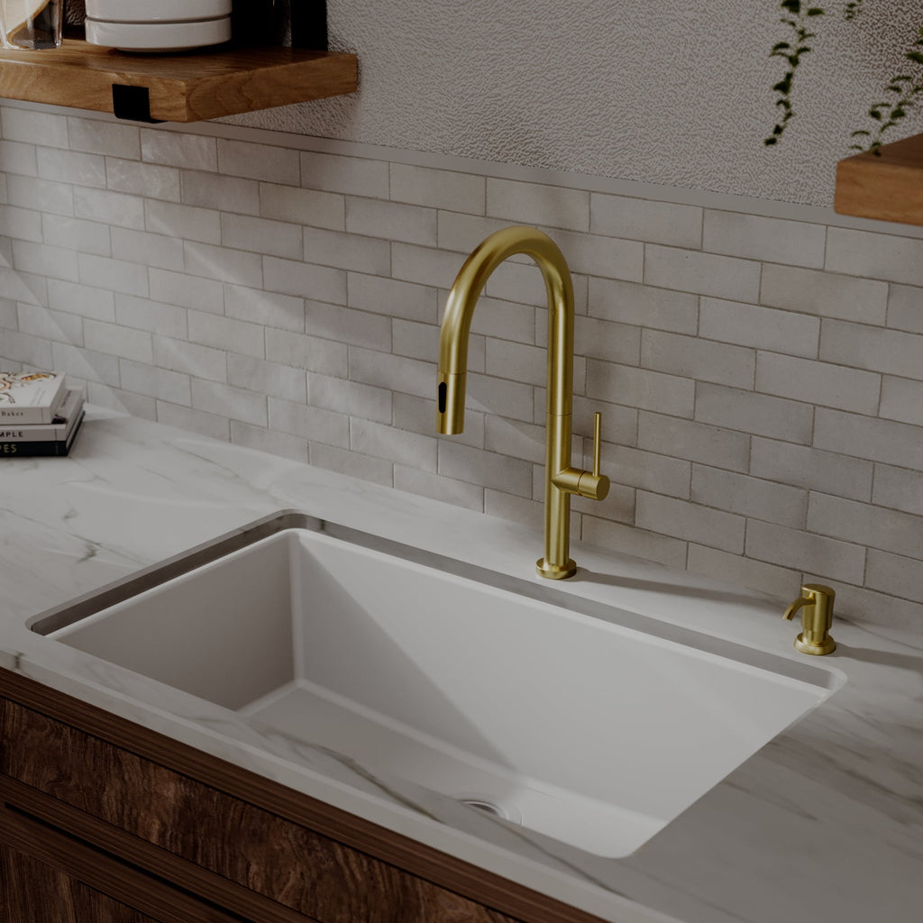 Brynford Single Handle Pull-Down Sprayer Kitchen Faucet In Spot-Free Brushed Gold