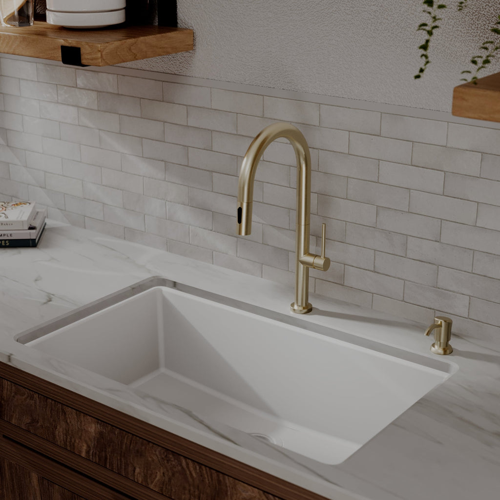 Brynford Single Handle Pull-Down Sprayer Kitchen Faucet In Spot-Free Champagne Bronze