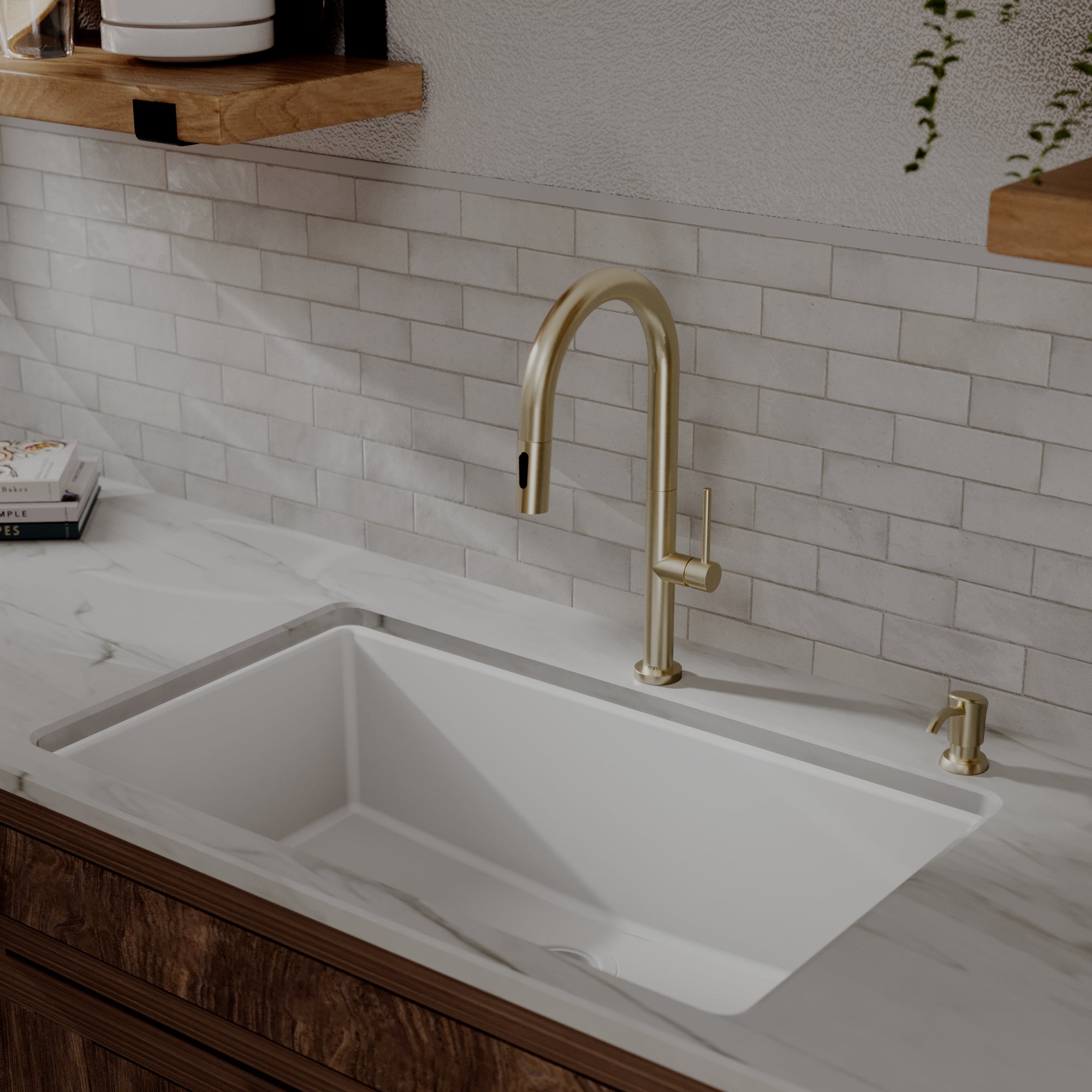 Brynford Single Handle Pull-Down Sprayer Kitchen Faucet In Spot-Free Champagne Bronze