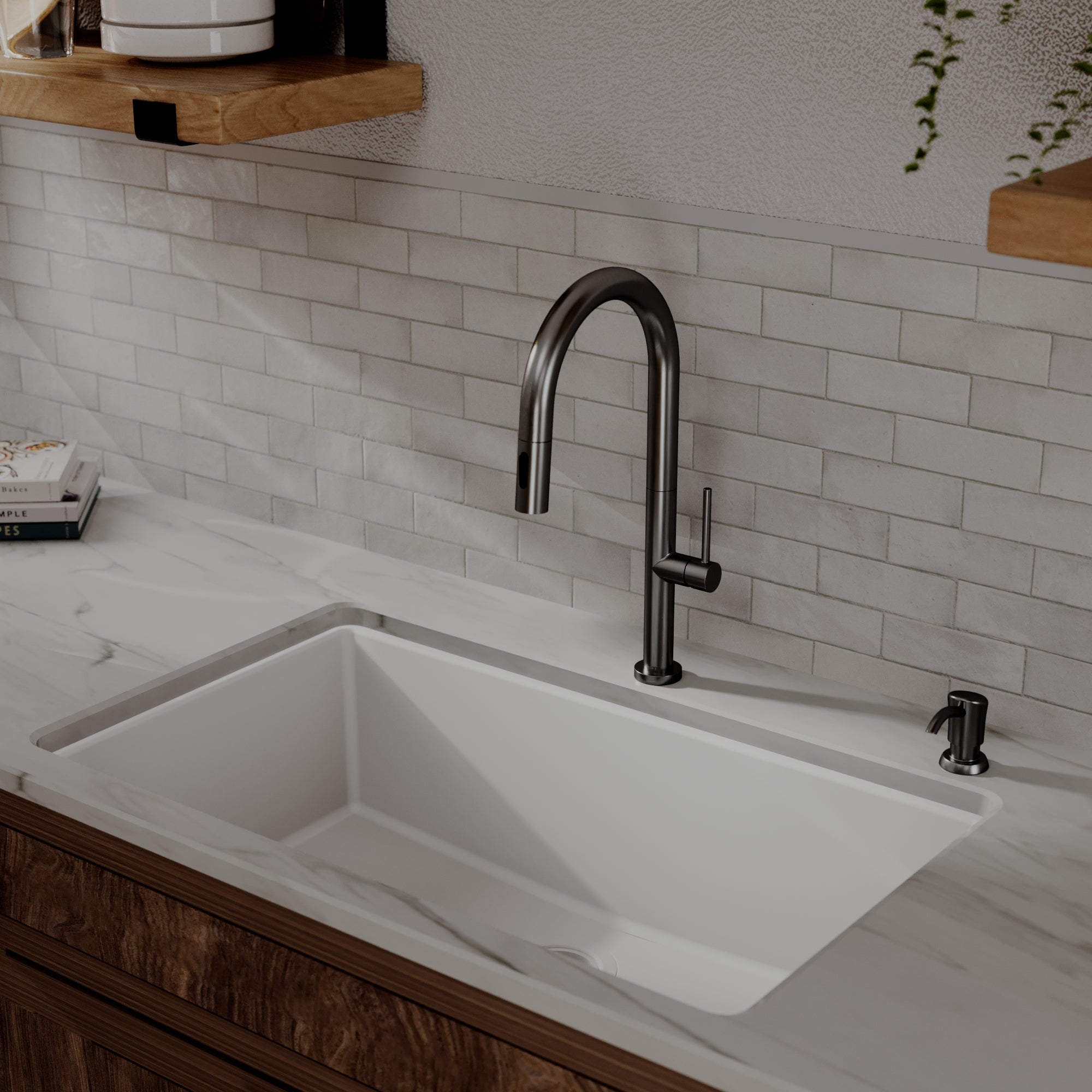 Brynford Single Handle Pull-Down Sprayer Kitchen Faucet In Spot-Free Gunmetal Grey