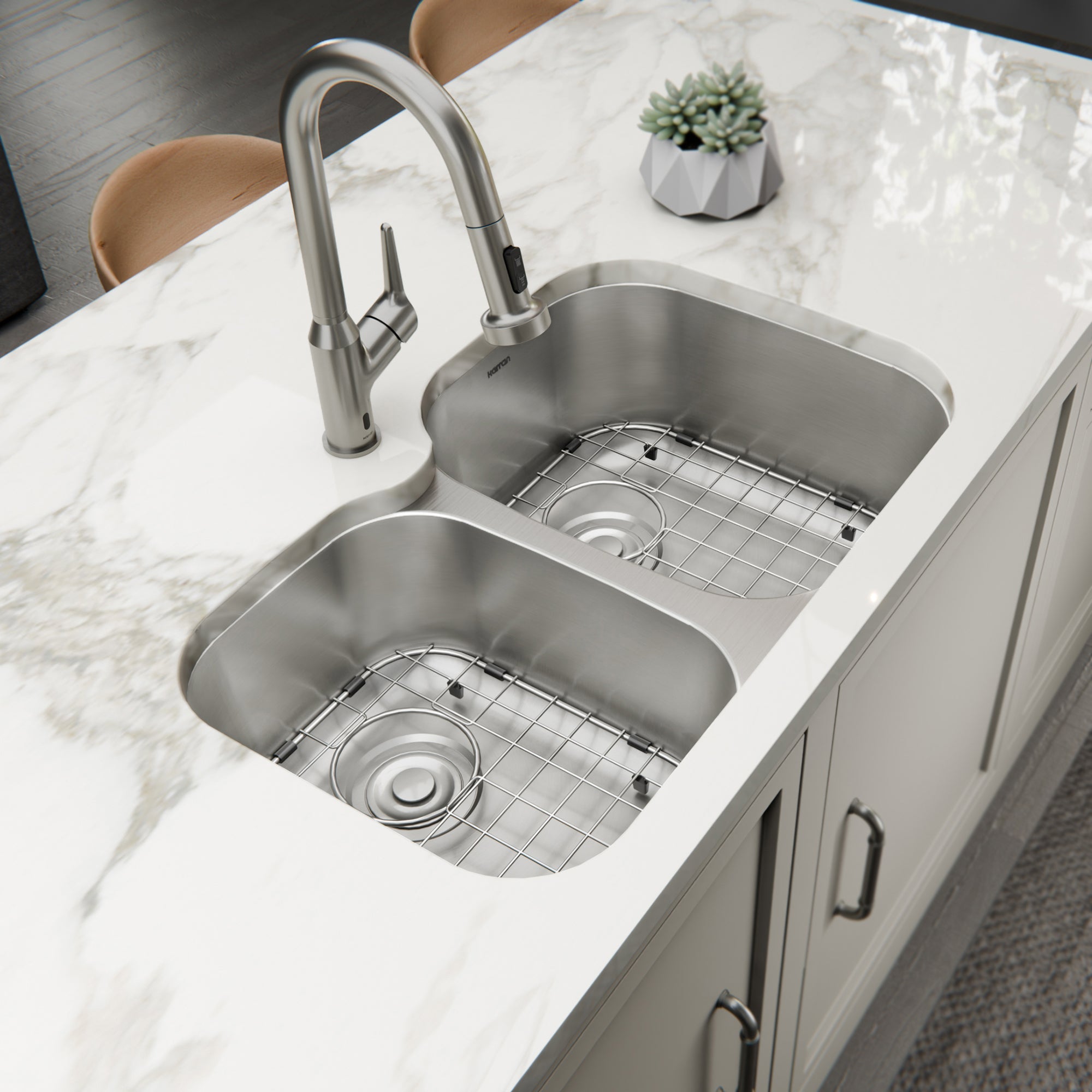 Profile 31" Undermount 18 Gauge Double Offset Bowl Stainless Steel Kitchen Sink with Accessories